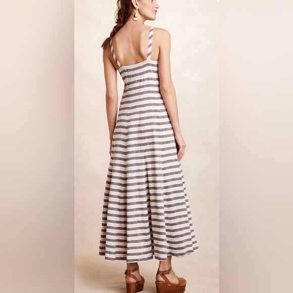Anthropologie Maeve Linen Blend Striped Midi Dress Size 0P - Picture 2 of 8